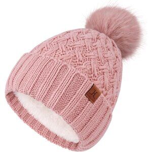 Womens Winter Fleece Lined Beanie Hat Chunky Knit Pom Pom Skull Cap Gifts